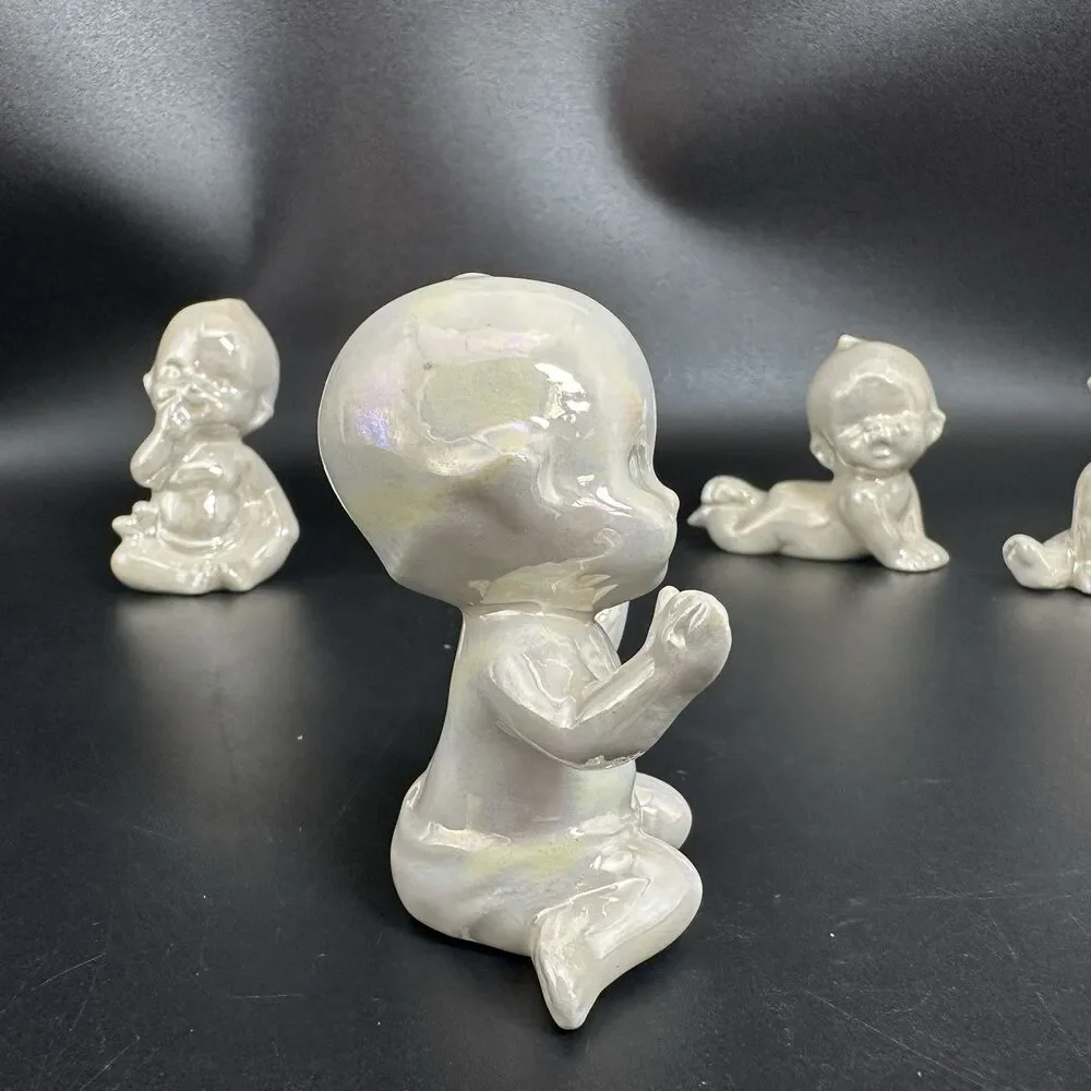 Vintage Ceramic Kewpie Baby Figurines Set of 4 Pearlized Lustreware Babies